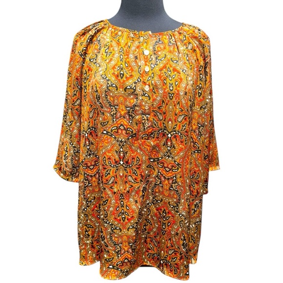 Michael Kors 1X Plus Size Boho Paisley Blouse Three Quarter Sleeve NWOT - Picture 1 of 6